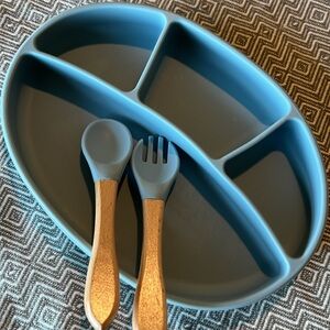 Blue Sectioned Plate with Utensils